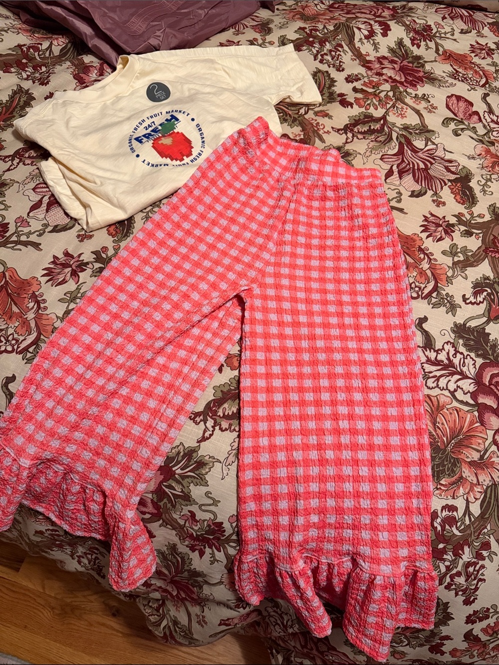next Pink Gingham Ruffle Hem Lounge Set